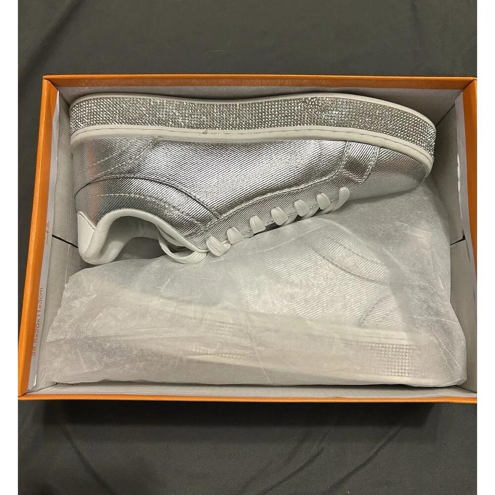 GOSERCE Silver White Rhinestone Comfort Casual Tennis Shoe Sneaker Womens Size 7